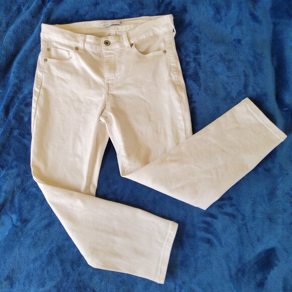 Solid White Soft Stretch Straight Cotton Skinny Jeans Size 8P EUC - Picture 1 of 14